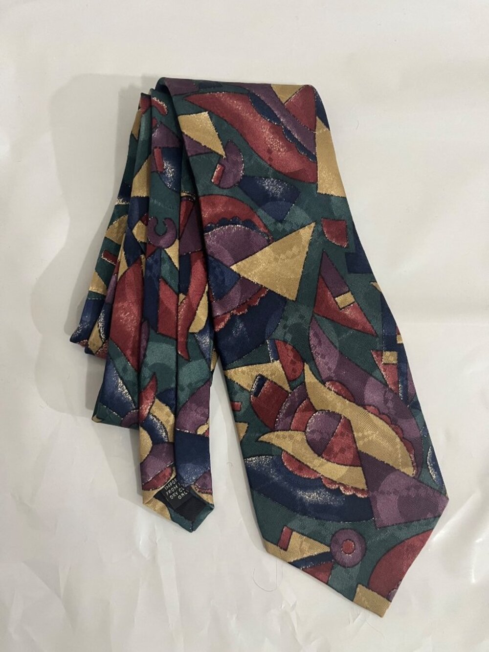 Vtg Cezani Mens 100% Silk Necktie Bold Multicolored Art Deco Geometric Pattern